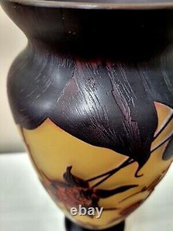 Bombay Cameo Glass Emile Galle Reproduction 14 Vase Art Nouveau Brown Signed