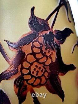 Bombay Cameo Glass Emile Galle Reproduction 14 Vase Art Nouveau Brown Signed