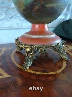 C1860 French White Opaline Ormolu Bronze mounted Hand Painted Hunting Dogs vase