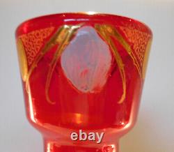 C1900 French Art Nouveau 15h Legras Enameled Art Glass Vase, Pigeon Blood Red