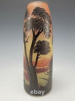 C1905 Antique French Cameo Cased & Cut Art Nouveau Glass Vase Signed Grouvenin