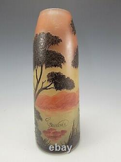 C1905 Antique French Cameo Cased & Cut Art Nouveau Glass Vase Signed Grouvenin