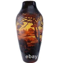 C1910 St Louis D'Argental French Scenic Cameo Glass Vase with Shepherd Scene 11