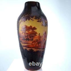 C1910 St Louis D'Argental French Scenic Cameo Glass Vase with Shepherd Scene 11