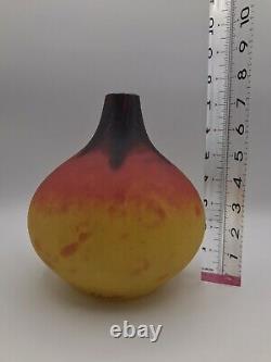 CHARLES SCHNEIDER 1920's French Art Deco Blown Glass Vase Etched & Signed RARE