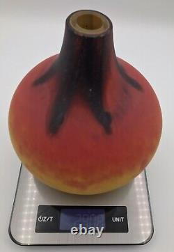 CHARLES SCHNEIDER 1920's French Art Deco Blown Glass Vase Etched & Signed RARE