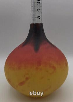 CHARLES SCHNEIDER 1920's French Art Deco Blown Glass Vase Etched & Signed RARE