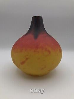 CHARLES SCHNEIDER 1920's French Art Deco Blown Glass Vase Etched & Signed RARE