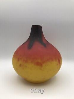 CHARLES SCHNEIDER 1920's French Art Deco Blown Glass Vase Etched & Signed RARE