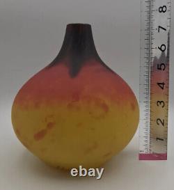 CHARLES SCHNEIDER 1920's French Art Deco Blown Glass Vase Etched & Signed RARE