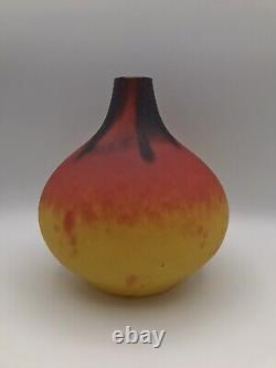 CHARLES SCHNEIDER 1920's French Art Deco Blown Glass Vase Etched & Signed RARE