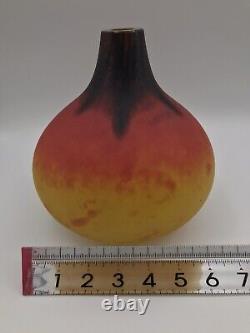 CHARLES SCHNEIDER 1920's French Art Deco Blown Glass Vase Etched & Signed RARE