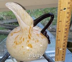 CHARLES SCHNEIDER FRENCH ART DECO Glass Pitcher Vase c 1920s Antique Signed