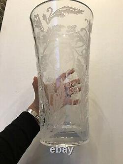 CHRISTOFLE Marly Etched Crystal Glass Vase Large 11.75 Tall EXCELLENT COND