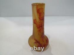 C 1900 French Art Nouveau Thistle Vase-Signed Daum Nancy with Cross Lorraine