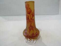 C 1900 French Art Nouveau Thistle Vase-Signed Daum Nancy with Cross Lorraine