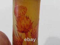 C 1900 French Art Nouveau Thistle Vase-Signed Daum Nancy with Cross Lorraine