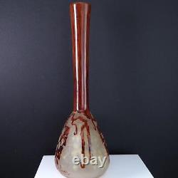 C. 1925 14 Charder French Art Deco Cameo Glass Vase Geometric Grape Vine Charles