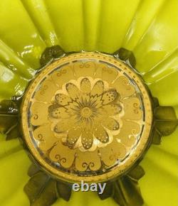 Ca. 1880 FRENCH Green Glass Centerpiece Art Glass Bowl With Gold Scrolled Enamel
