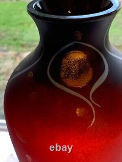 Cameo Art Glass Vase Signed by Noto Red, Black, Silver, Gold Beautiful Piece