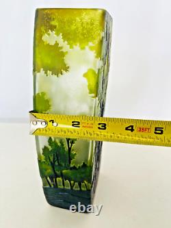Cameo Etched French Studio Art Glass Vase Layered Forest Trees