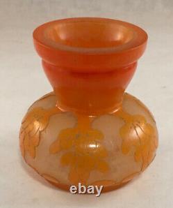 Charles Schneider French Art Deco Glass Miniature Orange Cameo Cut Vase