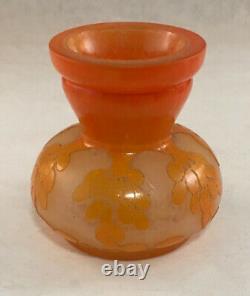 Charles Schneider French Art Deco Glass Miniature Orange Cameo Cut Vase