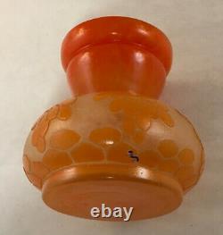 Charles Schneider French Art Deco Glass Miniature Orange Cameo Cut Vase