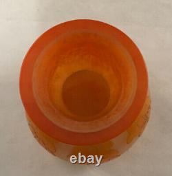 Charles Schneider French Art Deco Glass Miniature Orange Cameo Cut Vase