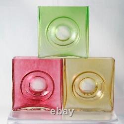 Christian Tortu French Art Glass Square Vases, Set of Three, France Signed