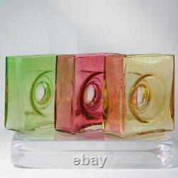 Christian Tortu French Art Glass Square Vases, Set of Three, France Signed