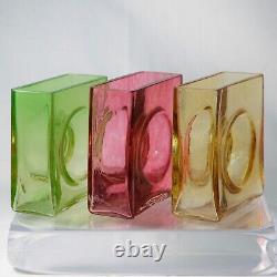 Christian Tortu French Art Glass Square Vases, Set of Three, France Signed