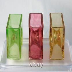 Christian Tortu French Art Glass Square Vases, Set of Three, France Signed
