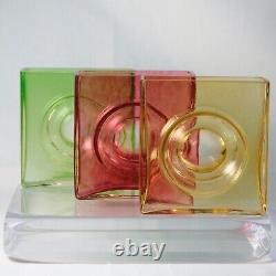 Christian Tortu French Art Glass Square Vases, Set of Three, France Signed