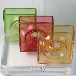 Christian Tortu French Art Glass Square Vases, Set of Three, France Signed