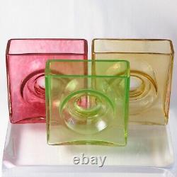 Christian Tortu French Art Glass Square Vases, Set of Three, France Signed