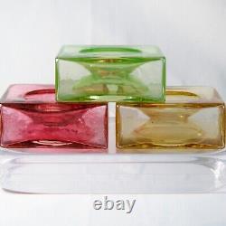 Christian Tortu French Art Glass Square Vases, Set of Three, France Signed