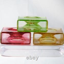 Christian Tortu French Art Glass Square Vases, Set of Three, France Signed