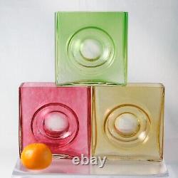 Christian Tortu French Art Glass Square Vases, Set of Three, France Signed