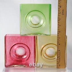 Christian Tortu French Art Glass Square Vases, Set of Three, France Signed