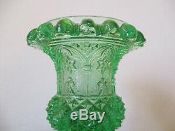 Circa 1850 Baccarat Green Flint French Lacy Sandwich Glass Vase