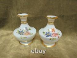 Circa 1890's Victorian French Opaline Glass Hand Painted Floral Perfume Vase Pr