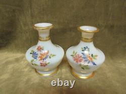 Circa 1890's Victorian French Opaline Glass Hand Painted Floral Perfume Vase Pr