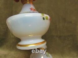 Circa 1890's Victorian French Opaline Glass Hand Painted Floral Perfume Vase Pr