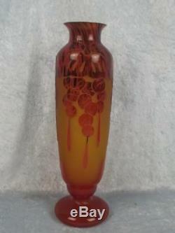 Circa 1930 Le Verre Francais Groseilles Pattern Cameo Glass Vase