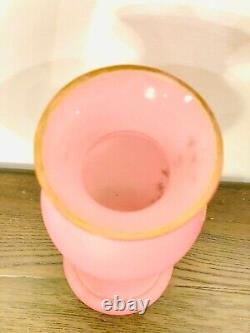 Collectors Hand Painted Antique French Pink Opaline Enamel Art Glass 13 Vase