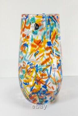 Contemporary Modern Confetti French Art Glass Vase Rainbow Color