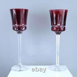 Cristal De Sevres red Segovie T-298 Wine Hocks Pair French Cut Crystal Goblets