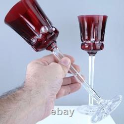 Cristal De Sevres red Segovie T-298 Wine Hocks Pair French Cut Crystal Goblets