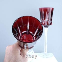 Cristal De Sevres red Segovie T-298 Wine Hocks Pair French Cut Crystal Goblets